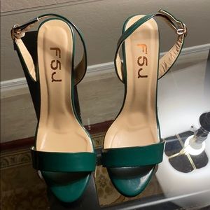 FSJ Green High Heels Sandals Slingback Open Toe